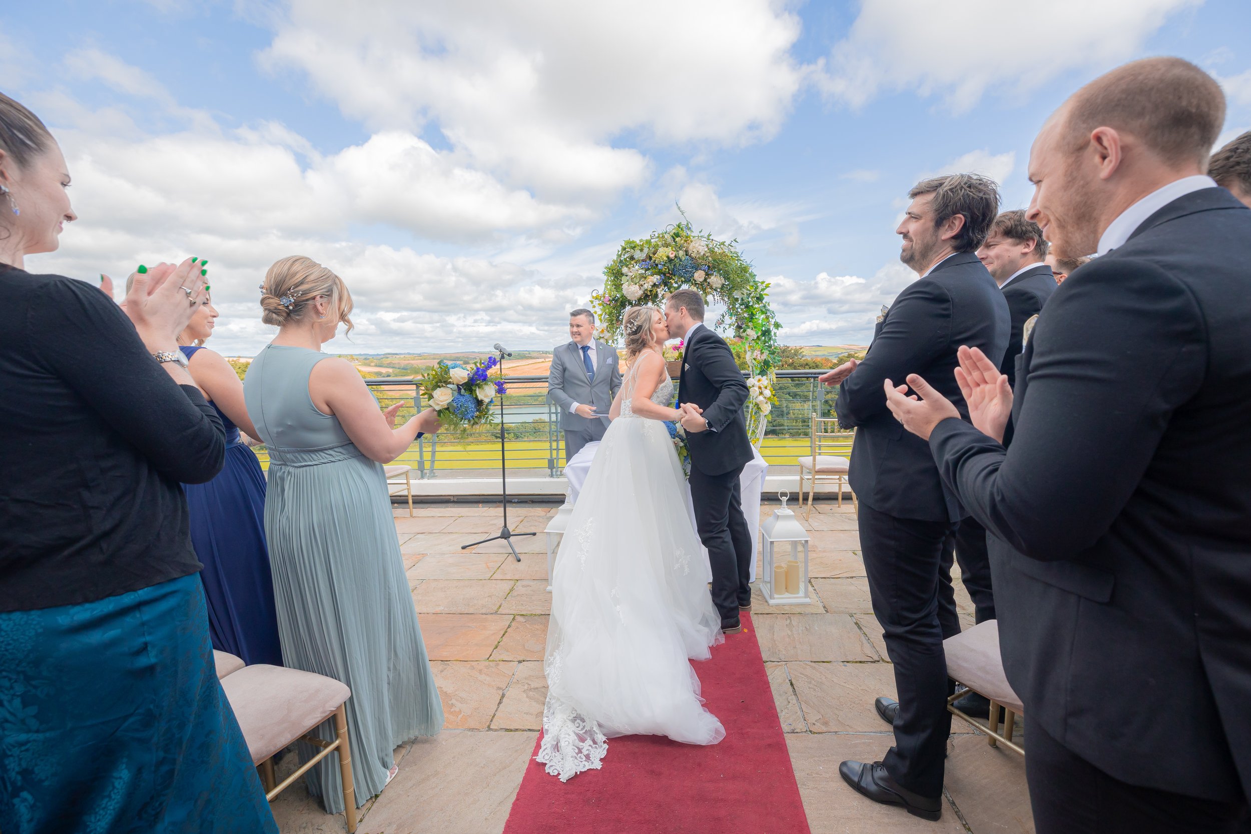Guests raising a toast to the newlyweds at Kinsale Hotel, Cork – JOD Photography