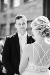 Groom with a loving look towars his wife at Kinsale hotel and Spa - JOD'Photography