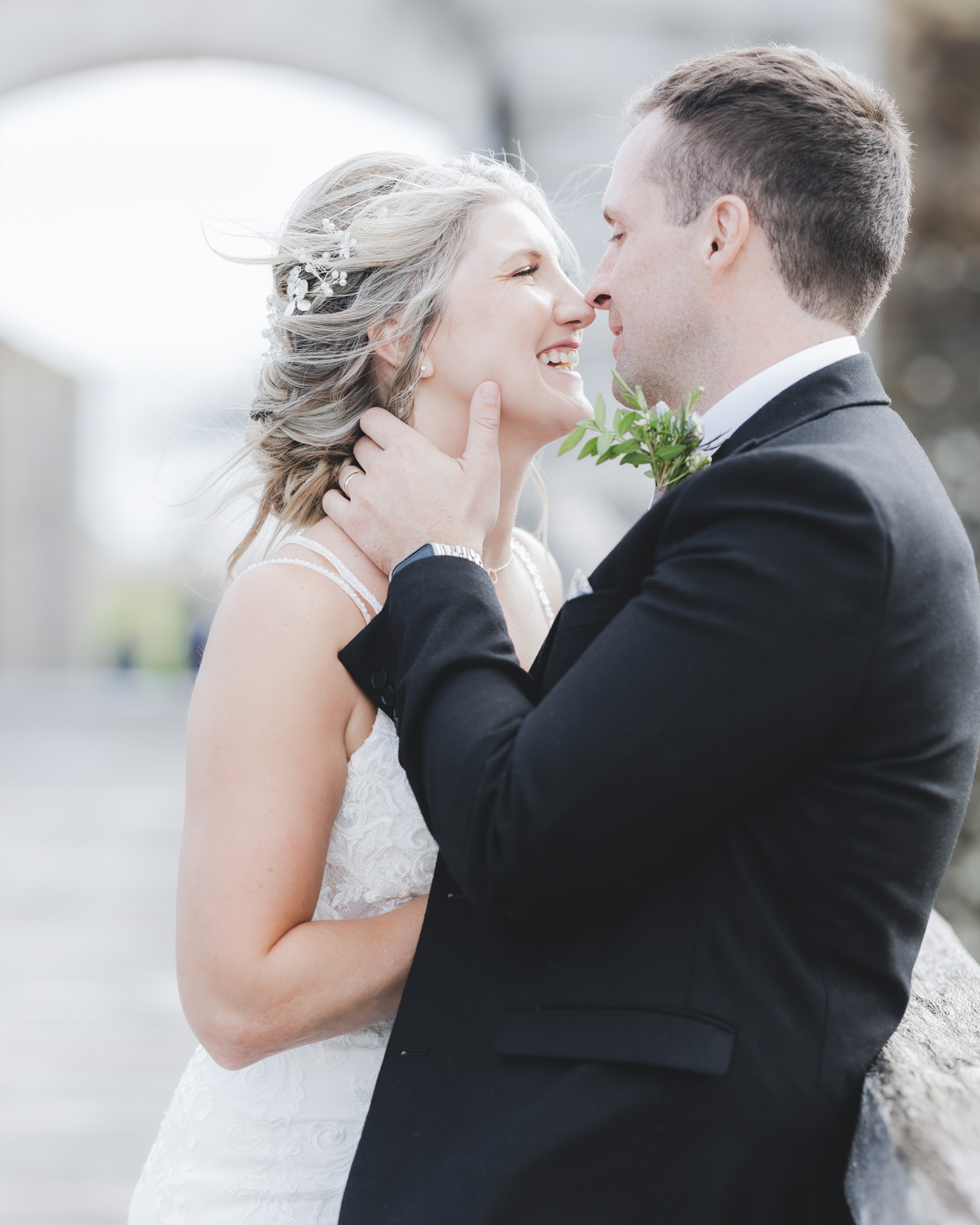 Bride and groom walking together through the autumn leaves in Killarney, JOD'Photography