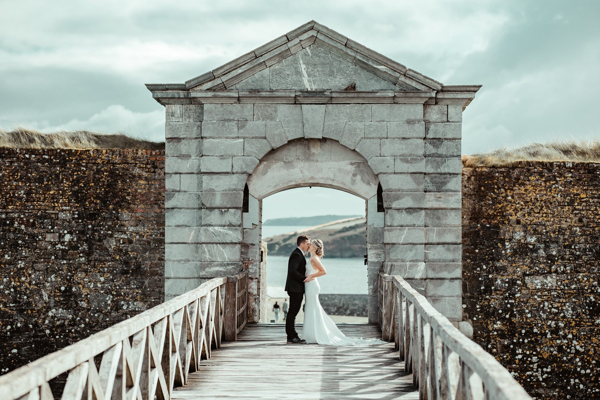 Bride walking down the aisle at Kinsale Hotel, Cork, with breathtaking views of the sea – JOD Photography