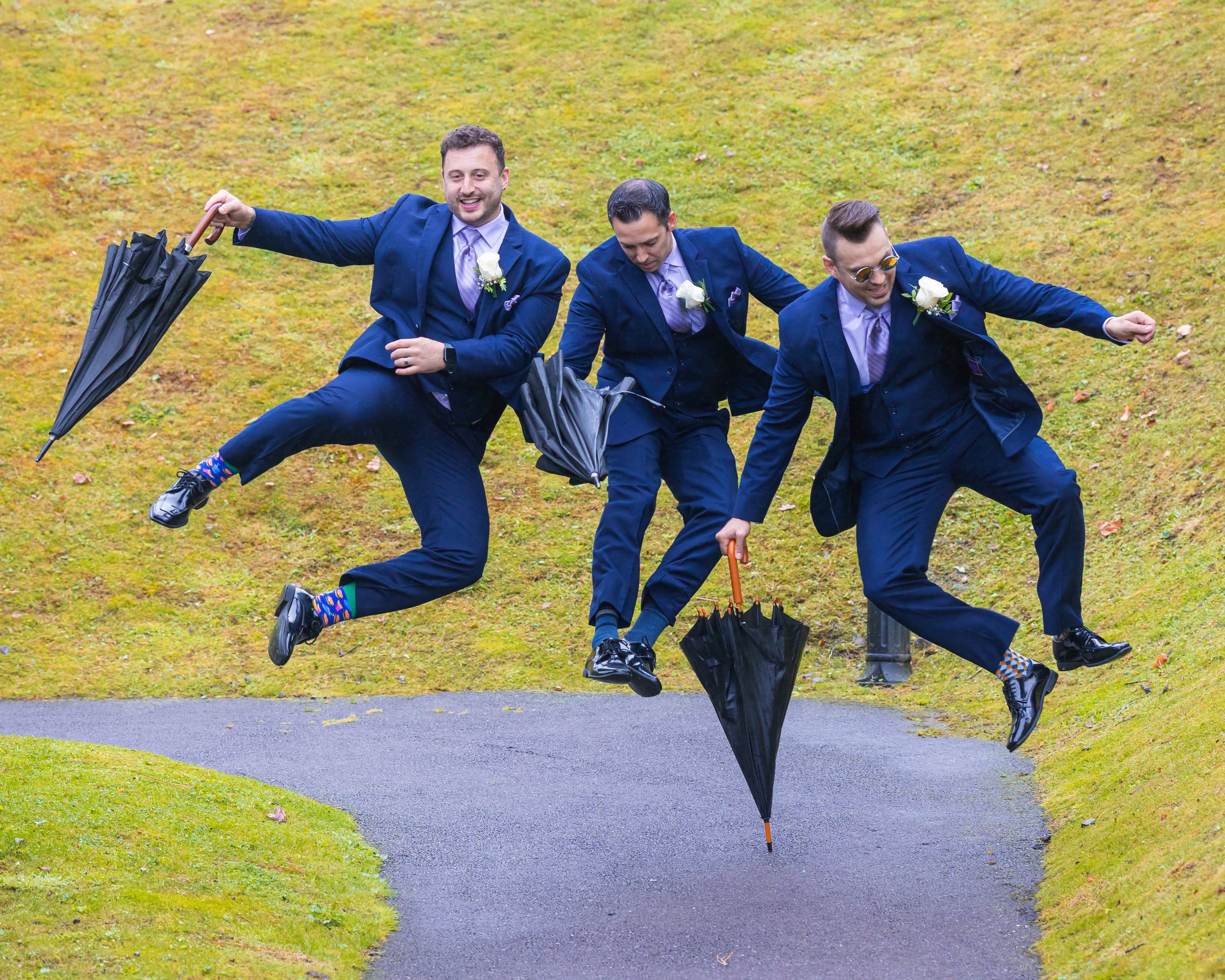 Groom and groomsmen jumping for joy at Sheen Falls Kenmare - JOD'Photography