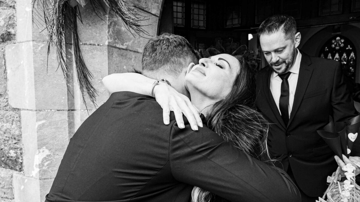 Groom embracing his sister after the ceremony in Co Kerry