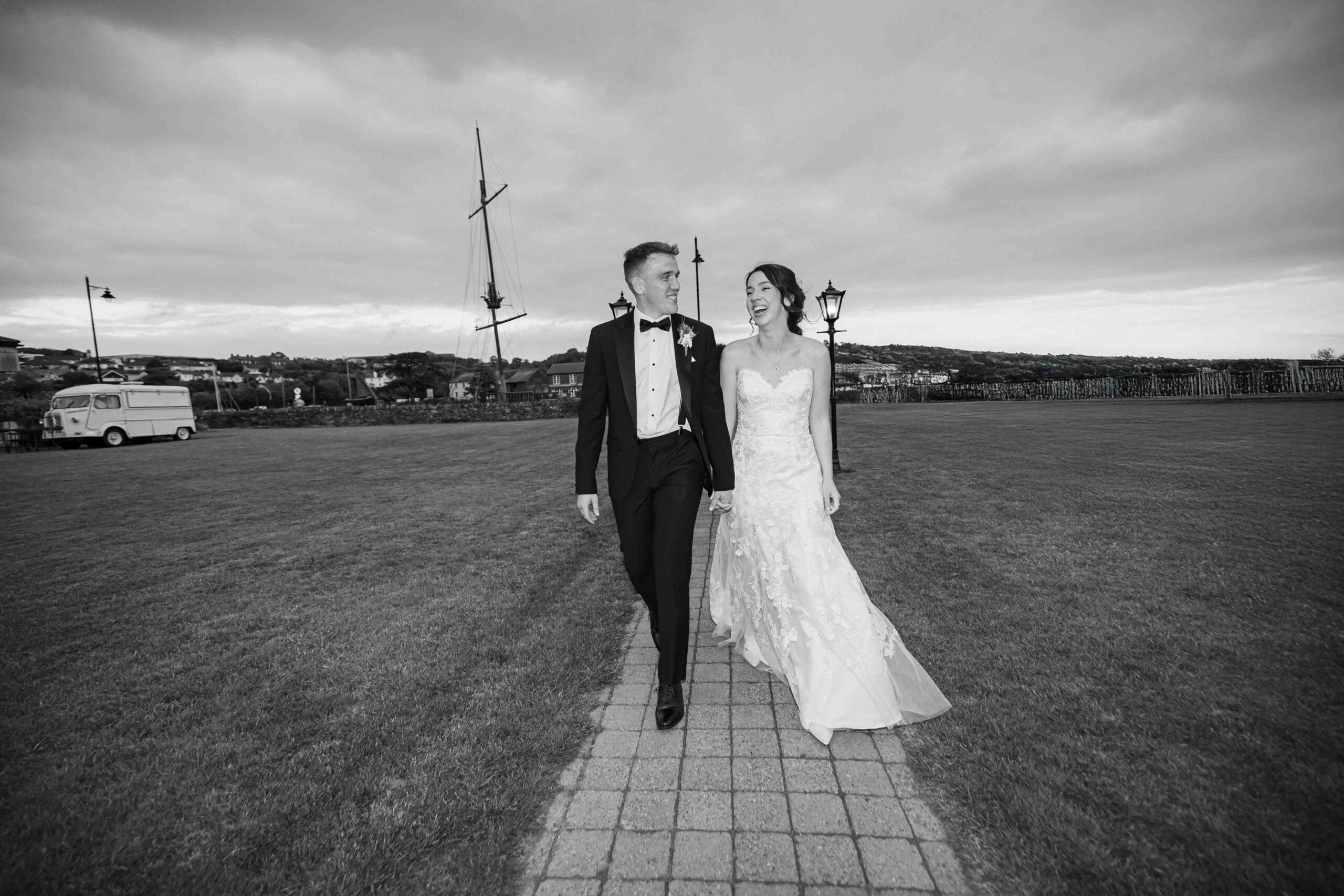 Bride and groom in evening light outside JODPhotography