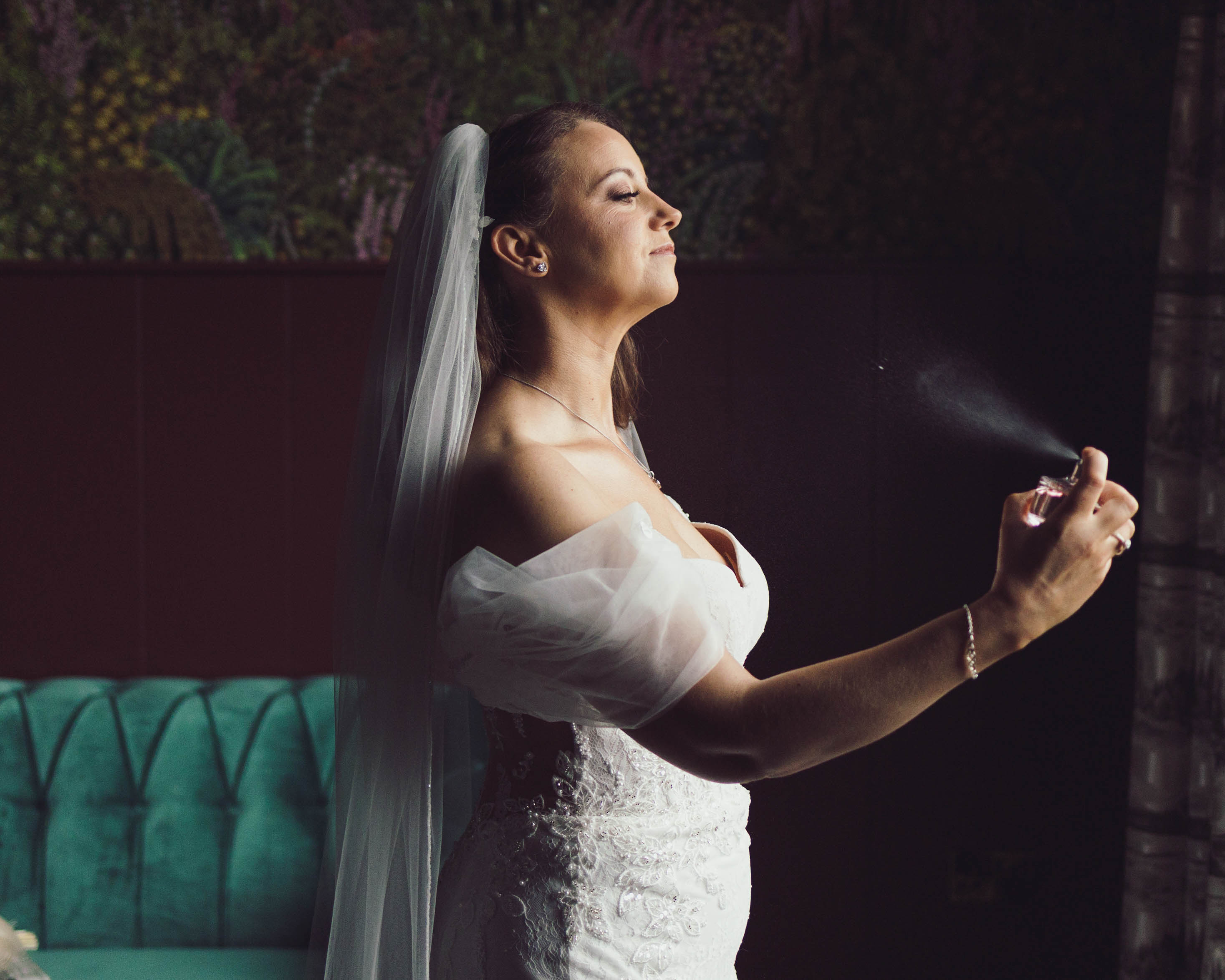 Wedding dress hanging in bridal suite at The Brehon- JODPhotography