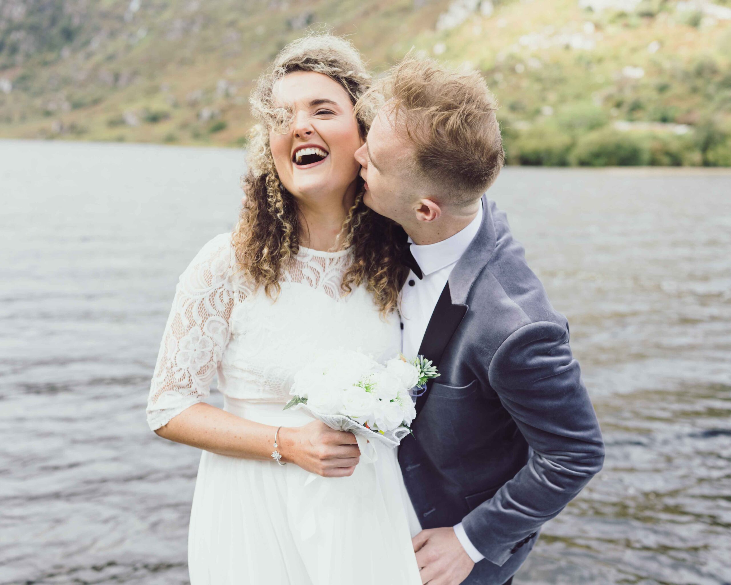 Bride’s veil blowing in the wind at Gougane wedding — JOD Photography