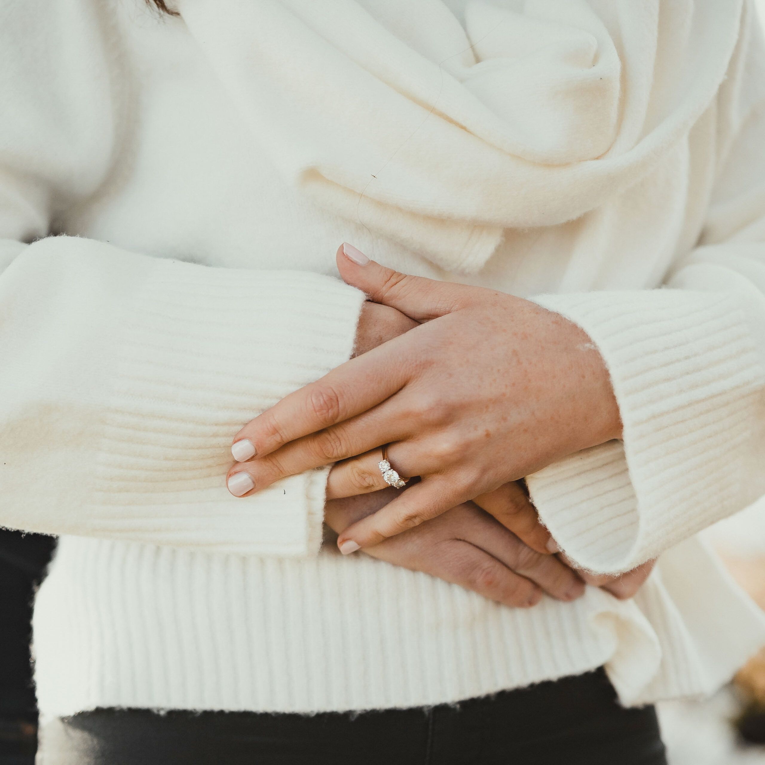 Close-up engagement ring photo taken during a Killarney couple session — JOD Photography