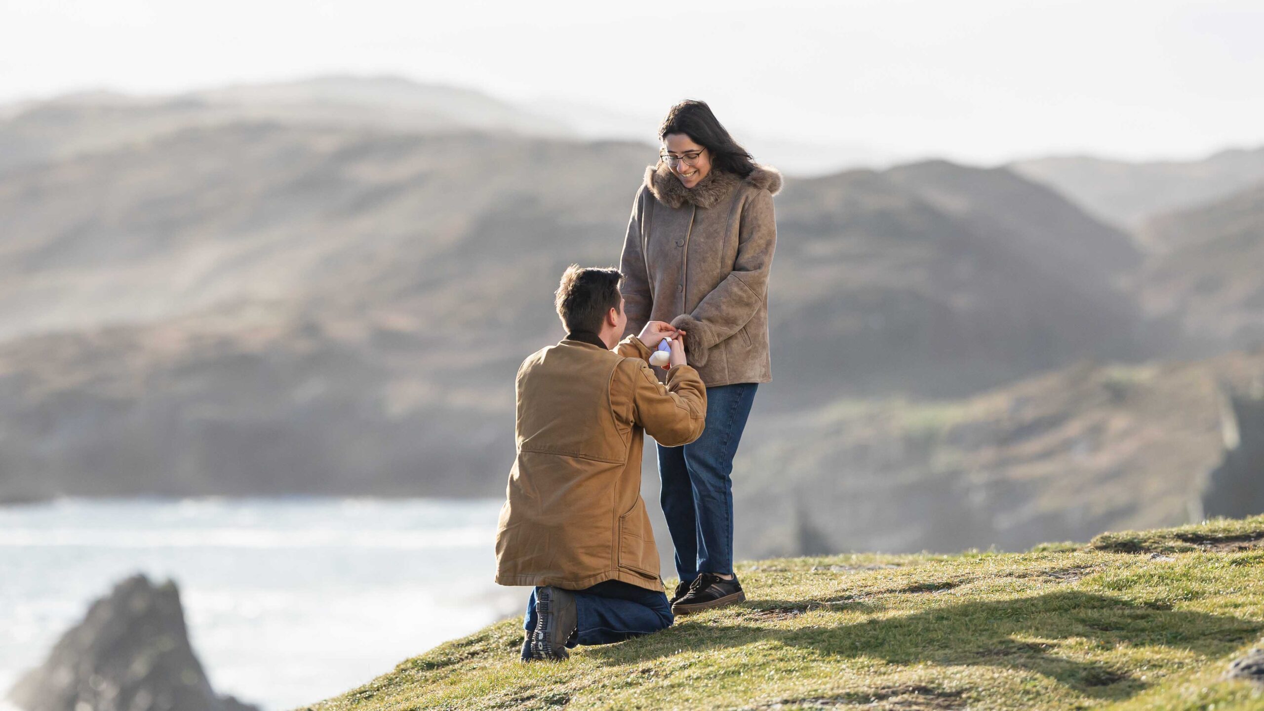 Emotional moment as couple celebrates engagement at Baltimore Beacon, West Cork