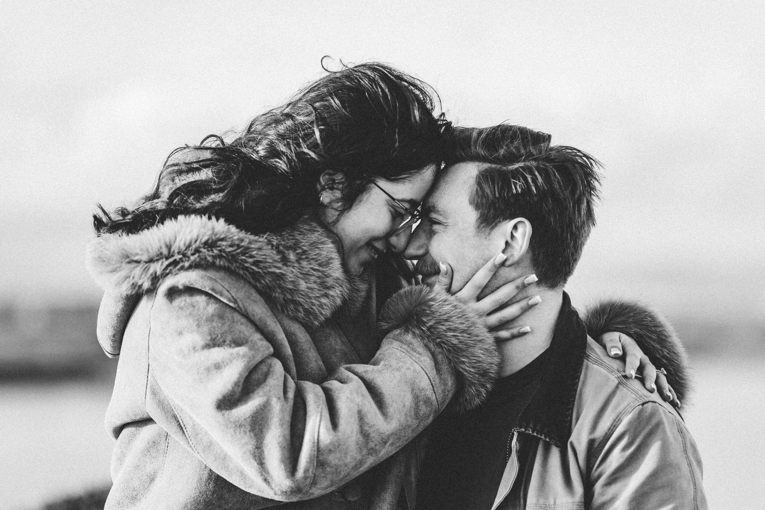Black and white engagement portrait at Baltimore Beacon on the Wild Atlantic Way