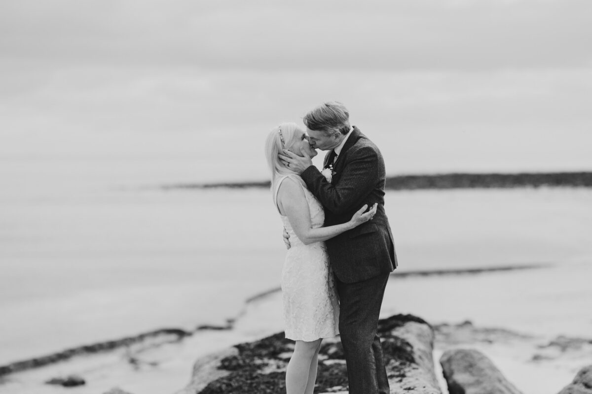 Emotional couple portrait near Garryvoe beach East Cork