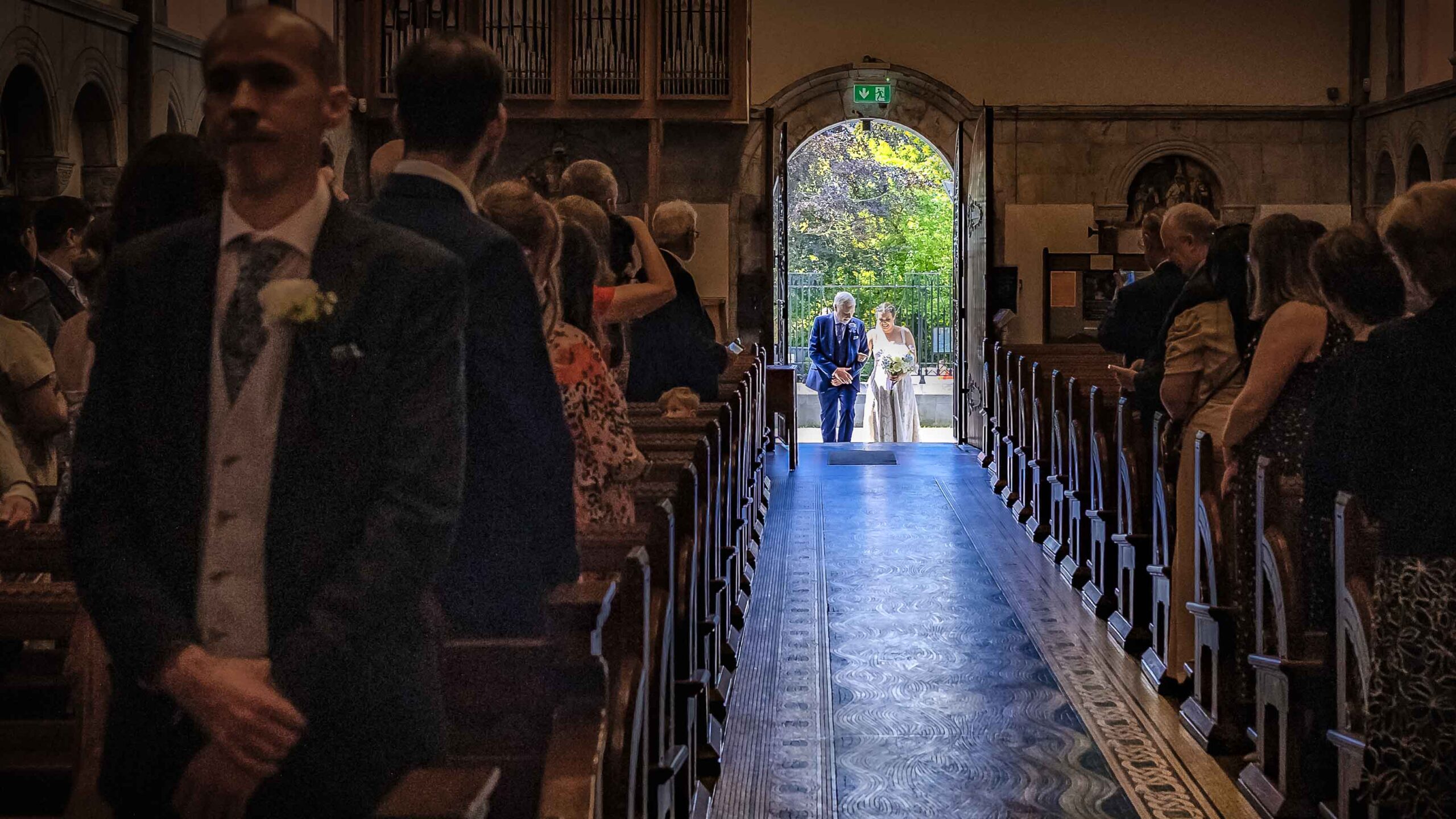 Elizabeth and Patrick arriving at Honan Chapel UCC Cork on their wedding day photographed by JOD Photography