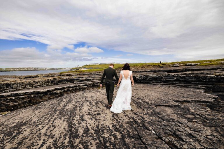Newlyweds arriving at Diamond Rocks Café Clare