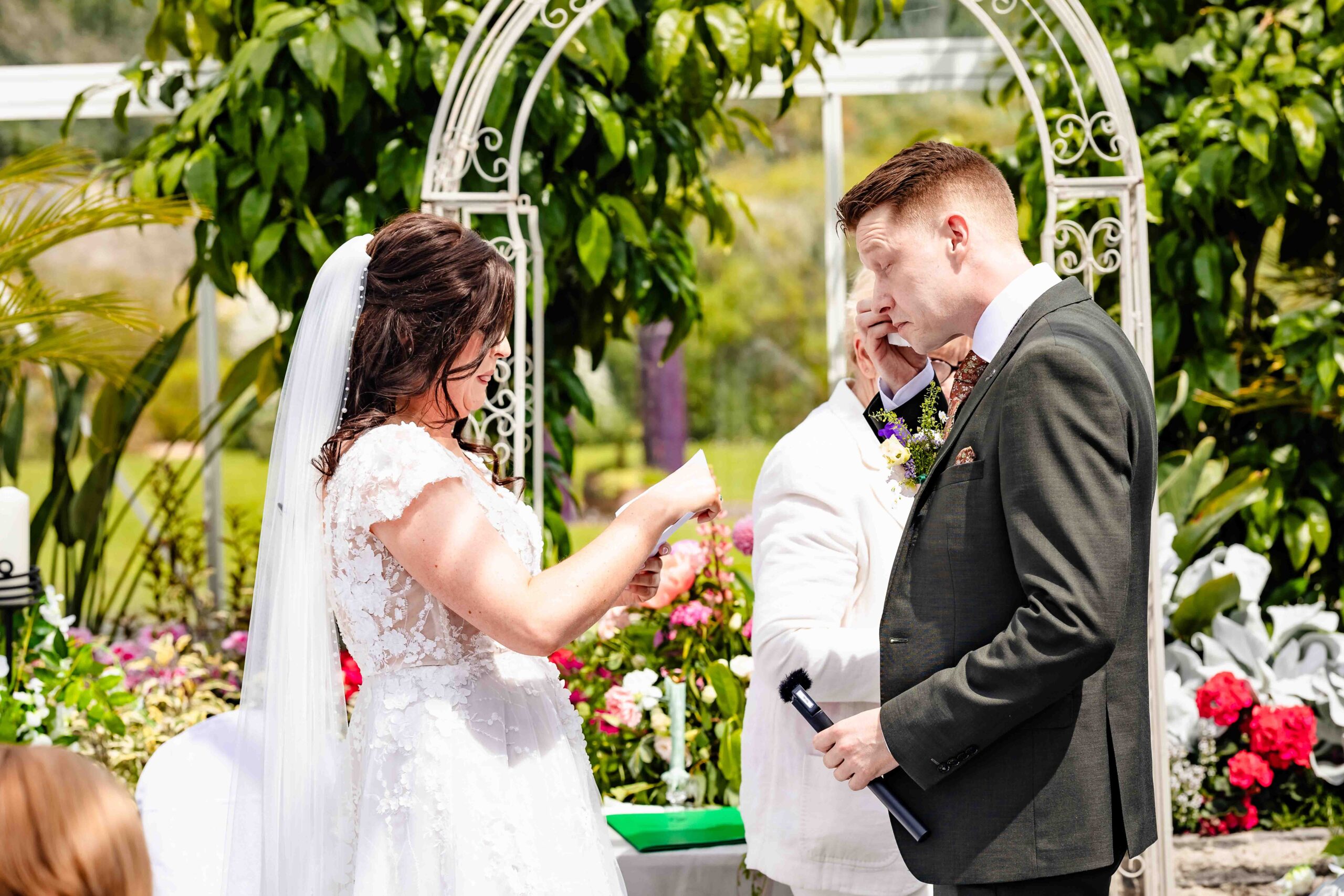 Emotional wedding ceremony moment at Vandeleur Gardens