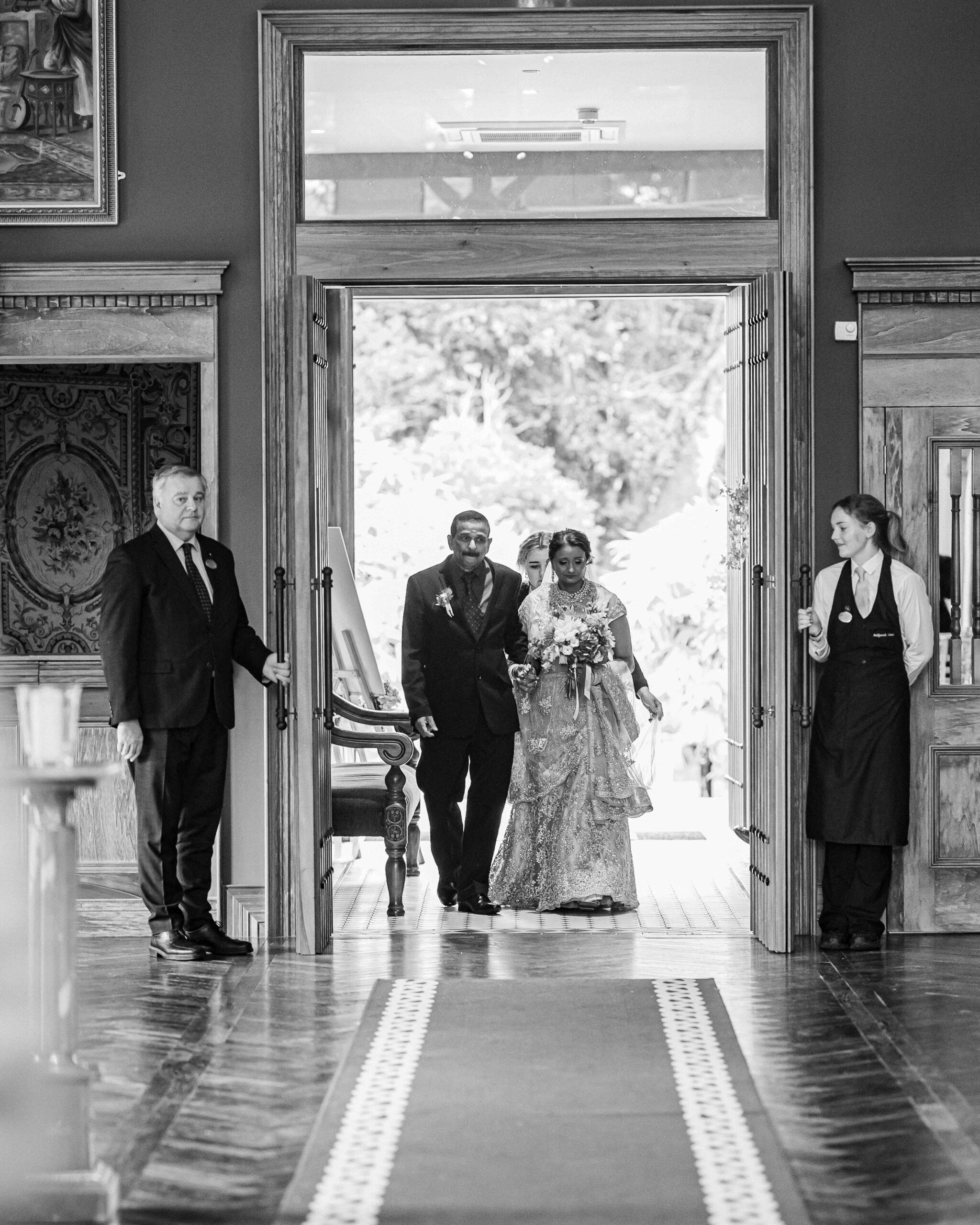 Emotional moment as Monita arrives with her father for her wedding ceremony at Ballyseede Castle.