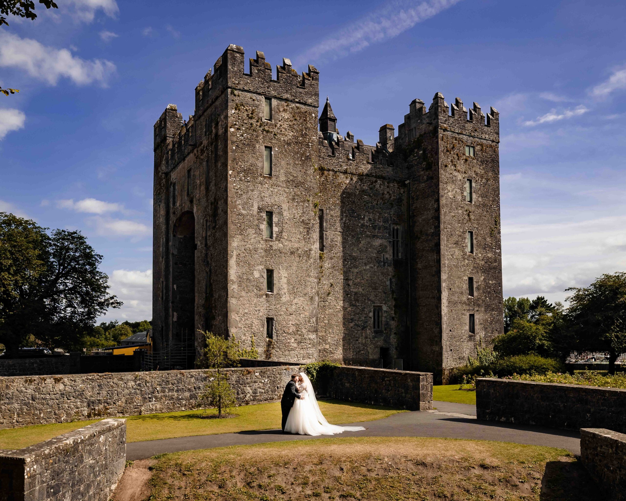 Bride and groom at Bunratty Castle after their wedding ceremony