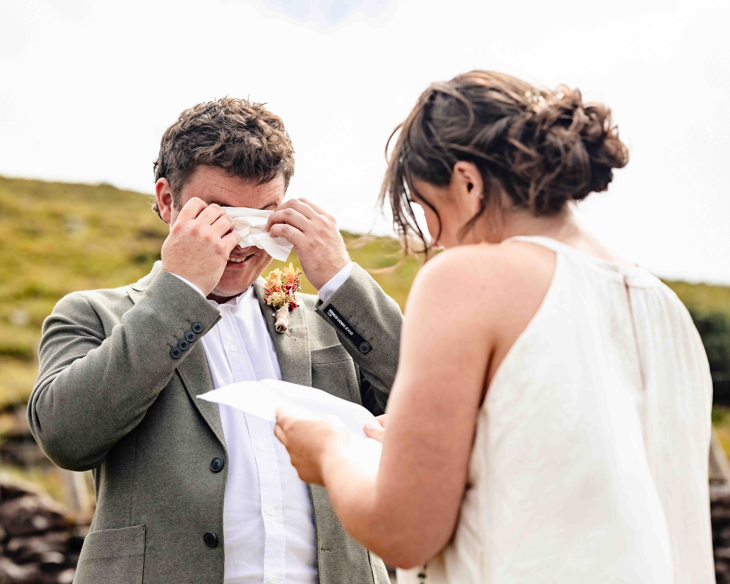 Ciarán holding back tears during his intimate West Kerry wedding ceremony