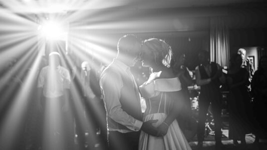 Sinéad and Roly celebrating their wedding reception at Actons Hotel in Kinsale