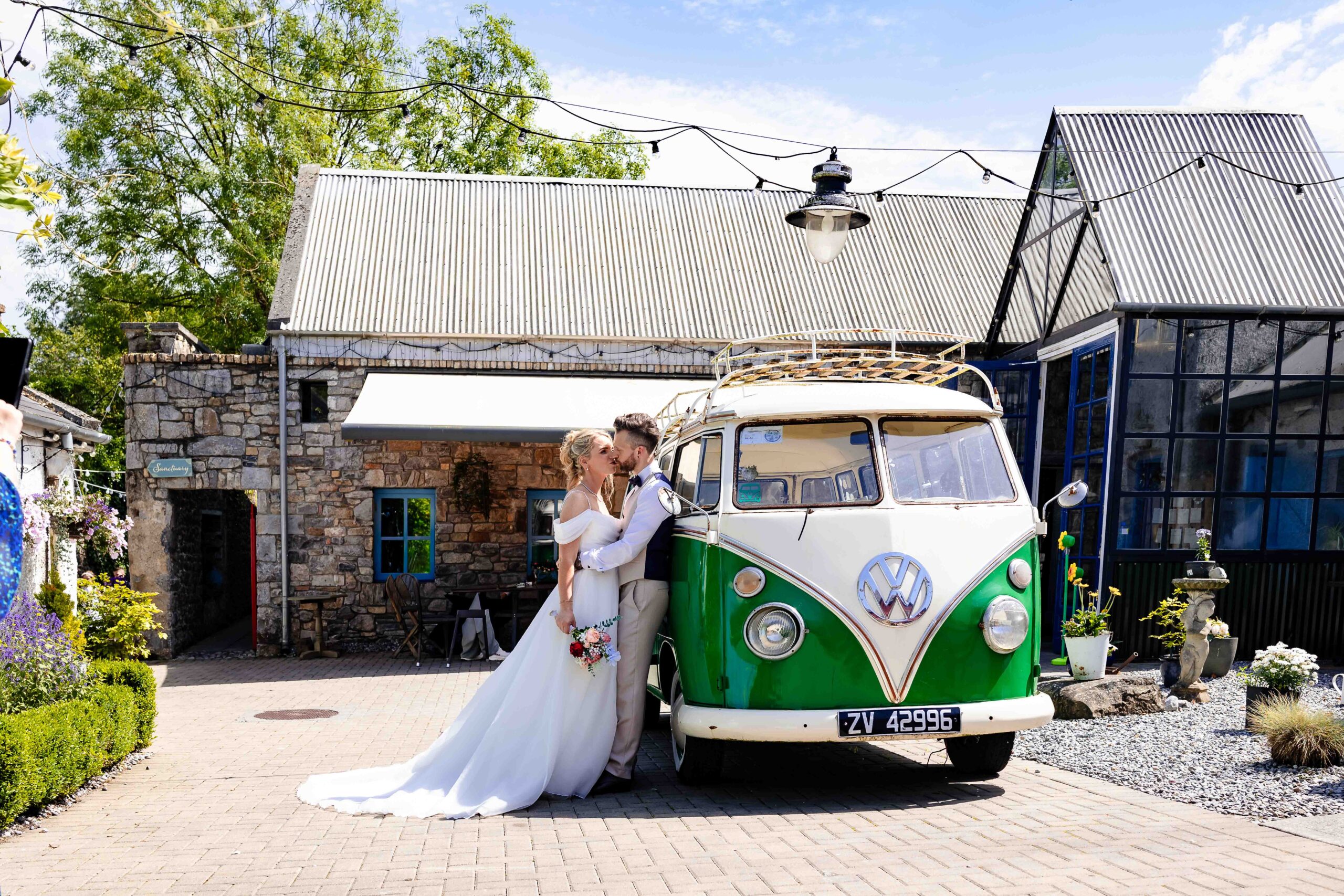 Wedding guests arriving at The Village Barn in Tyrrellspass