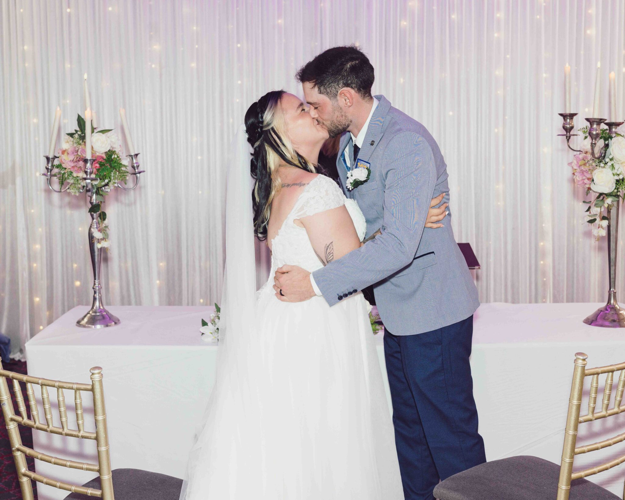 Shannon and Brandon share their first kiss as a married couple at the Talbot Hotel Cork wedding ceremony